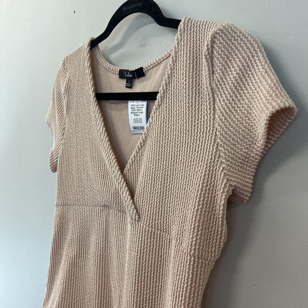 Lulus Beige Textured Short Sleeve Bodysuit Large