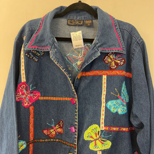 Vintage Life Style Blue Embroidered Denim Button Down Top 3X