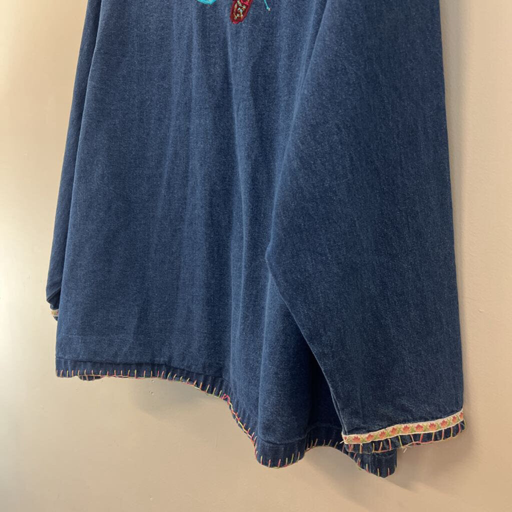 Vintage Life Style Blue Embroidered Denim Button Down Top 3X