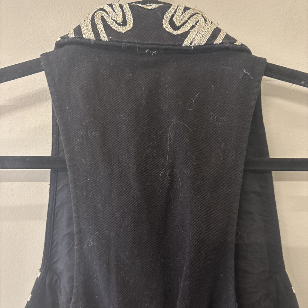 Free People Black/ Silver Design Cropped Vest Top Small