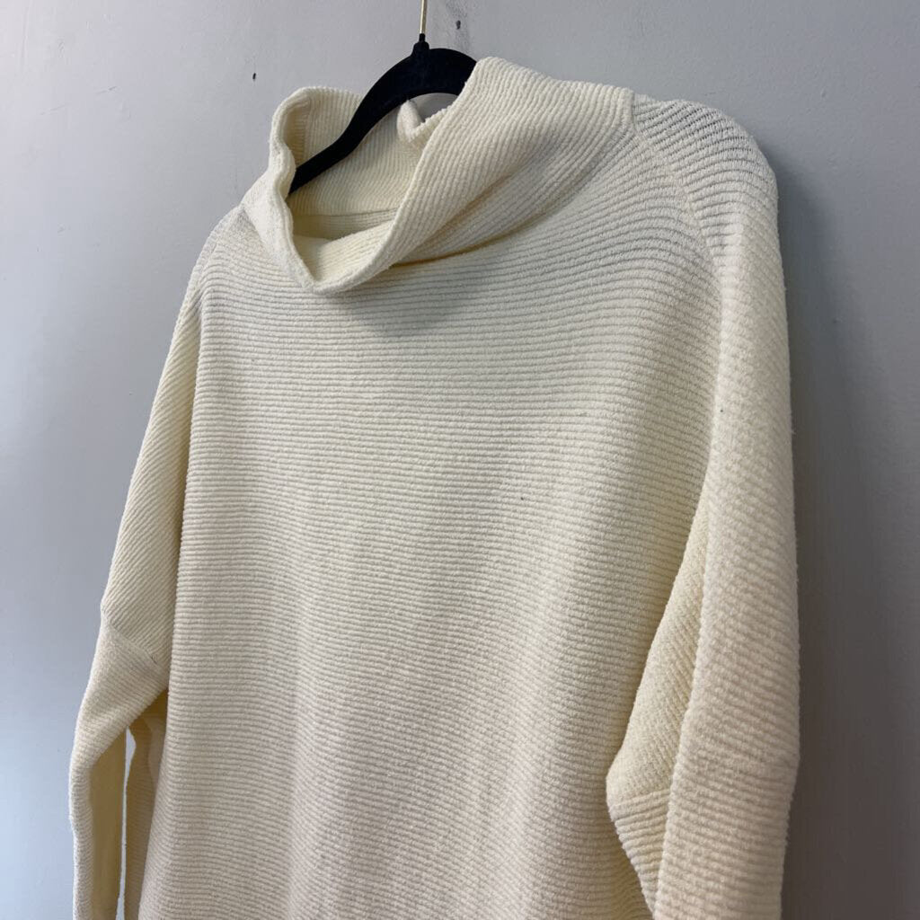 Free People Cream Ribbed Long Sleeve Mock Neck Sweater Small