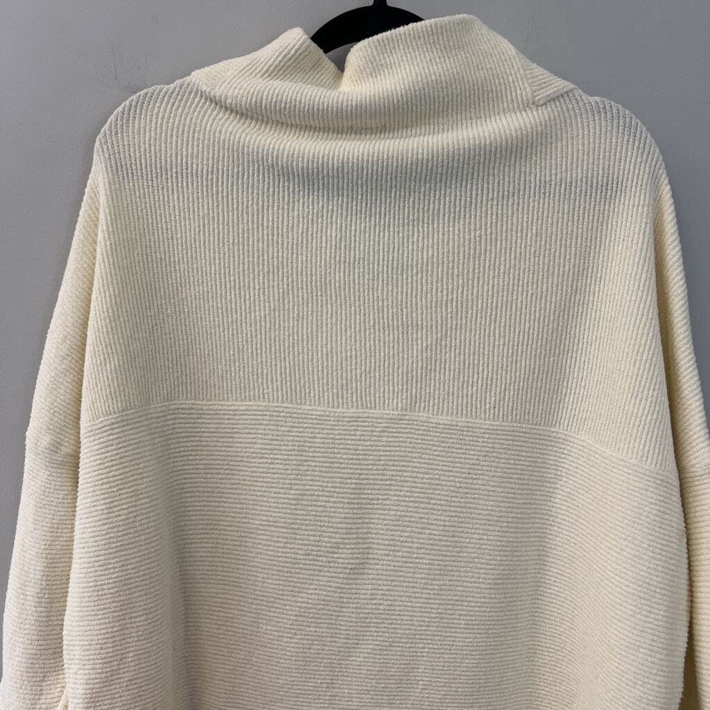 Free People Cream Ribbed Long Sleeve Mock Neck Sweater Small