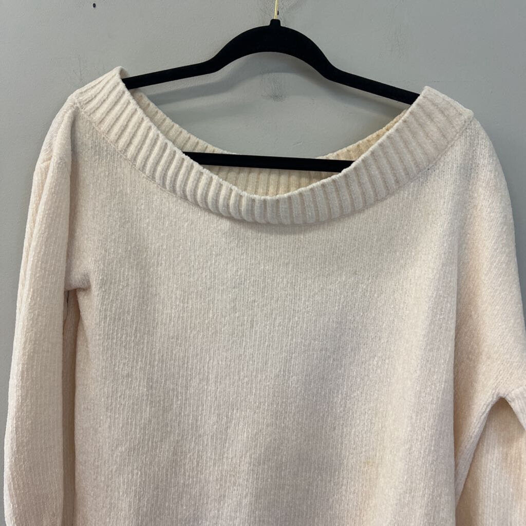 Three Dots Cream Soft Long Sleeve Off Shoulder Sweater Medium