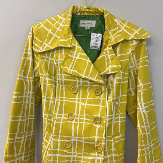 Merona Yellow/ White Print Long Jacket Small