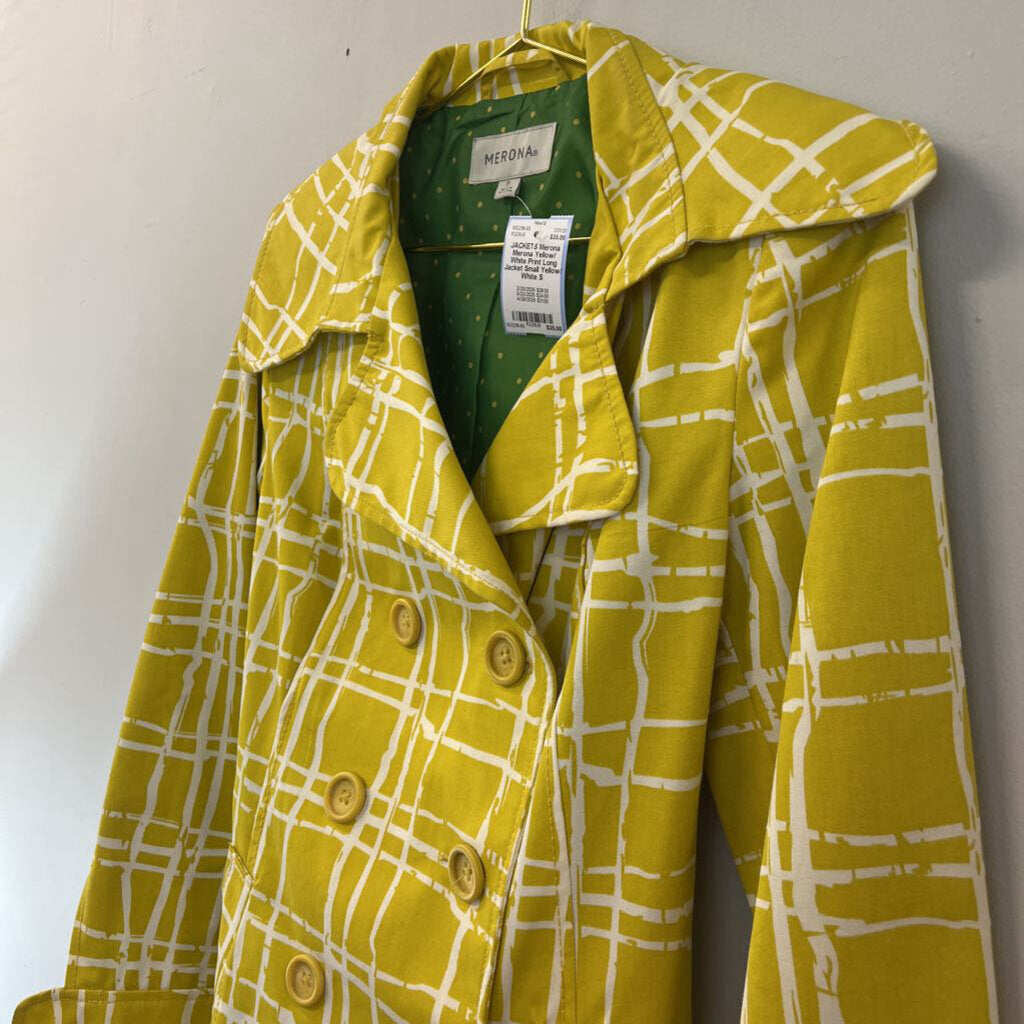 Merona Yellow/ White Print Long Jacket Small