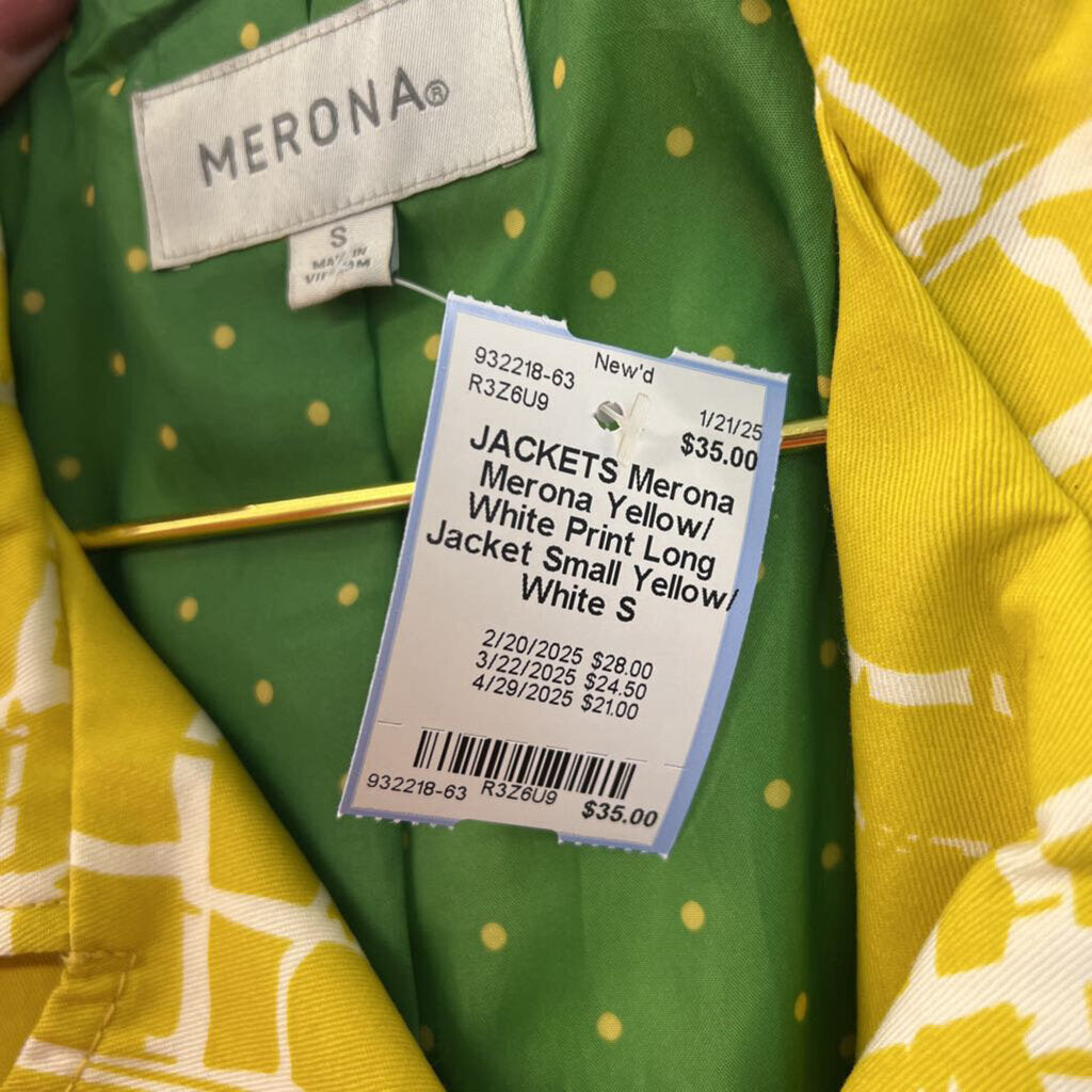 Merona Yellow/ White Print Long Jacket Small