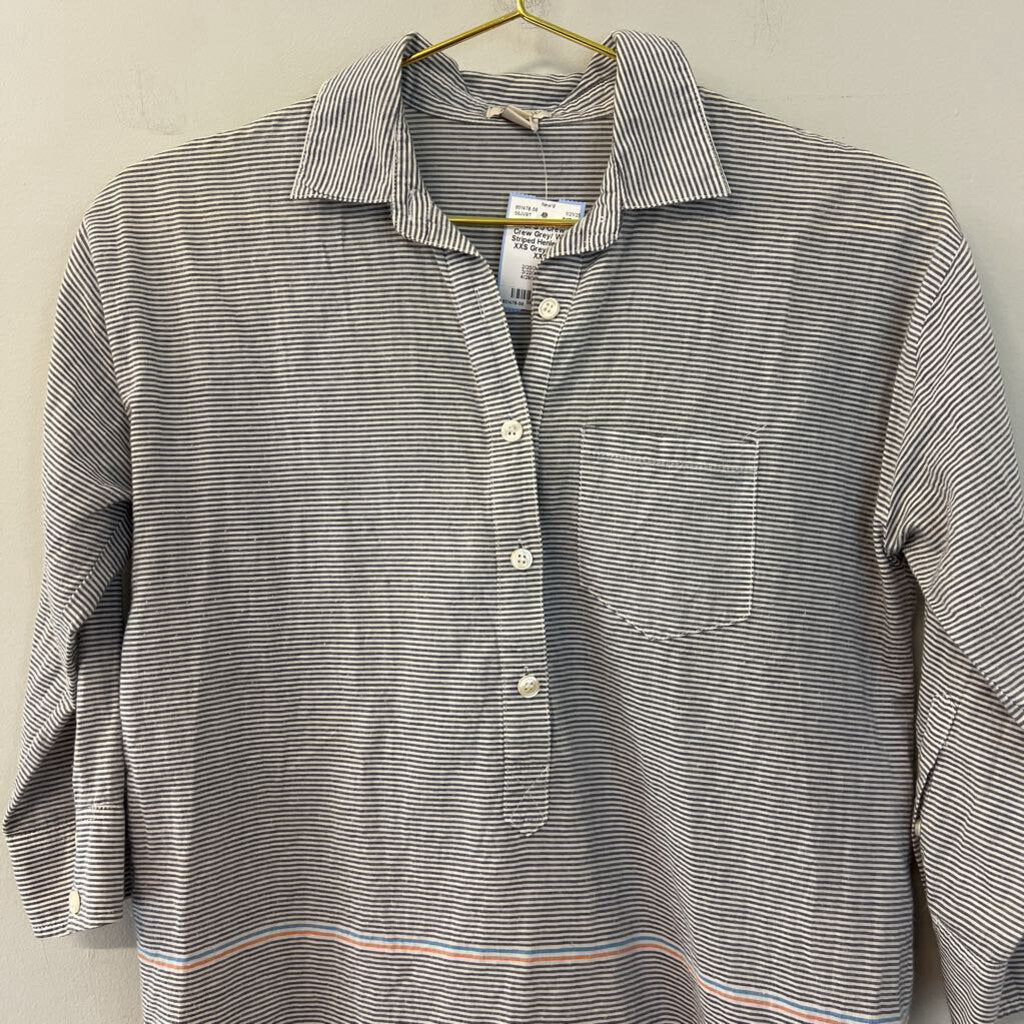 J Crew Grey/ White Striped Henley Top XXS
