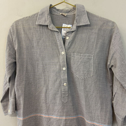 J Crew Grey/ White Striped Henley Top XXS