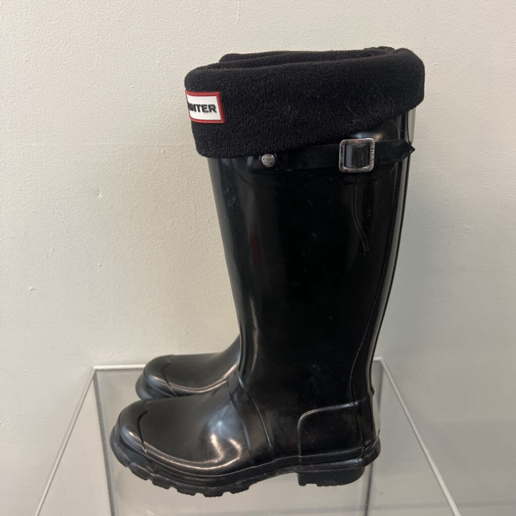 Hunter Black Original Tall Glossy Boots With Fleece Insert 5.5