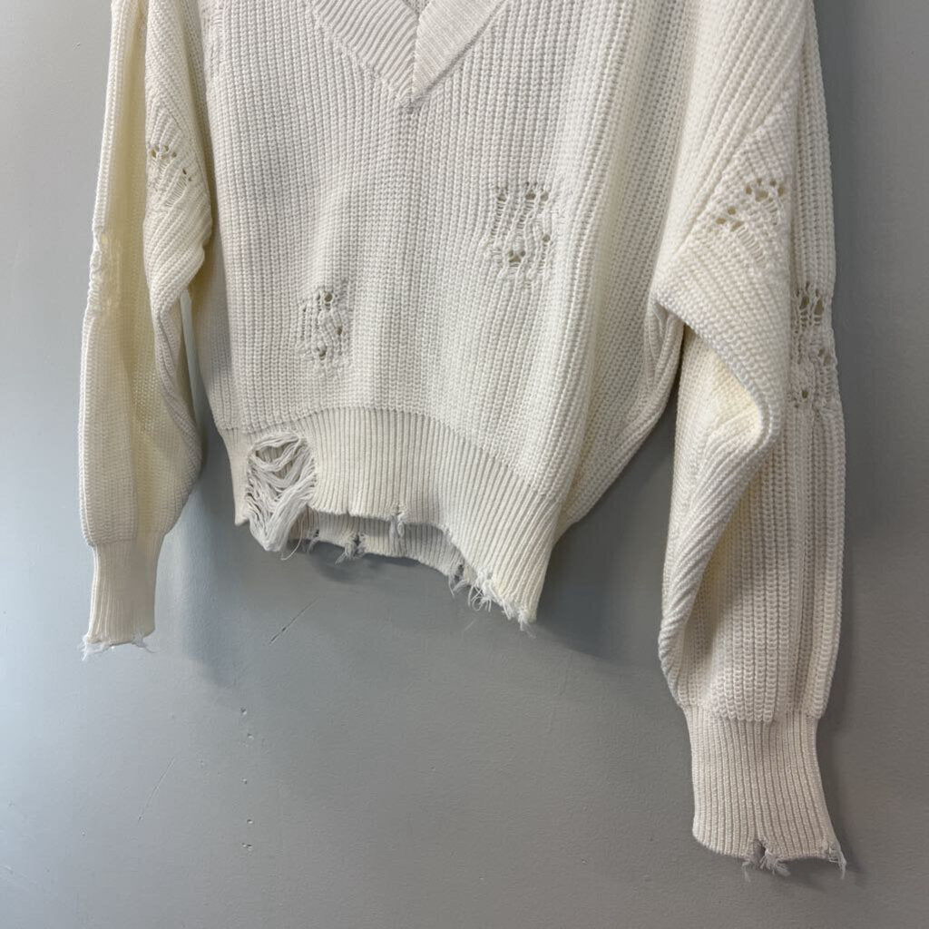 SER.O.YA White Knit Distressed Cropped Sweater Extra Small