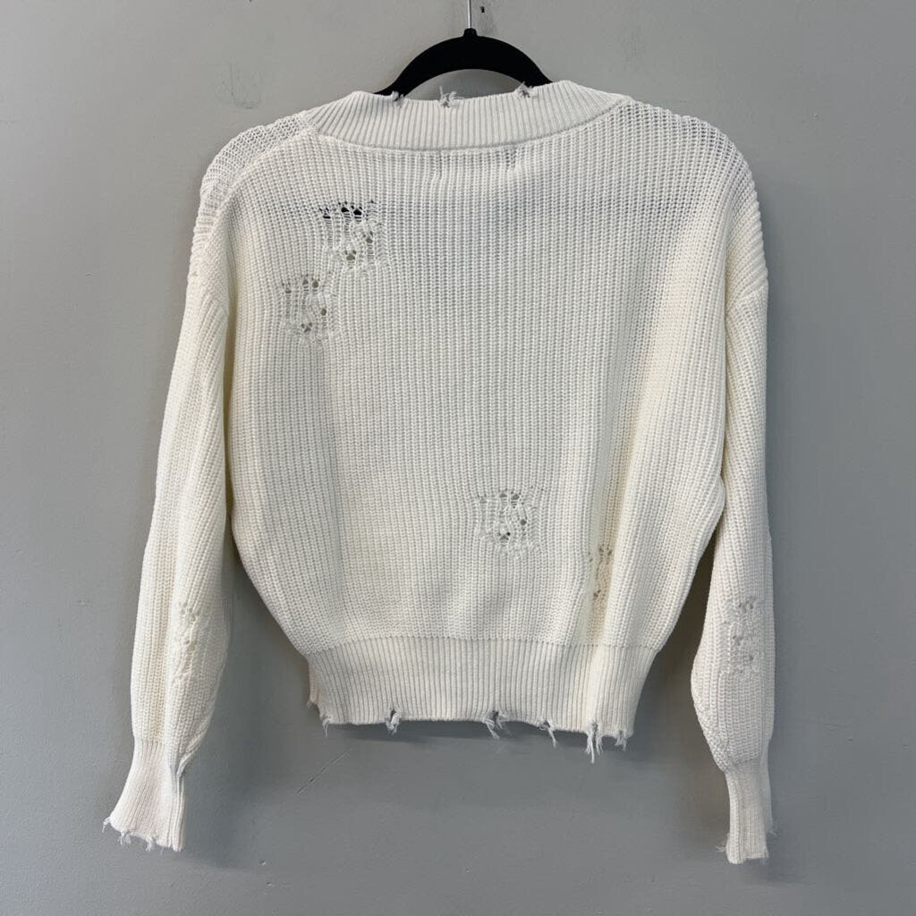 SER.O.YA White Knit Distressed Cropped Sweater Extra Small