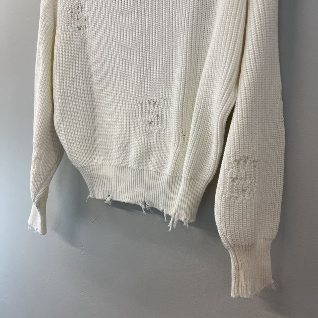 SER.O.YA White Knit Distressed Cropped Sweater Extra Small