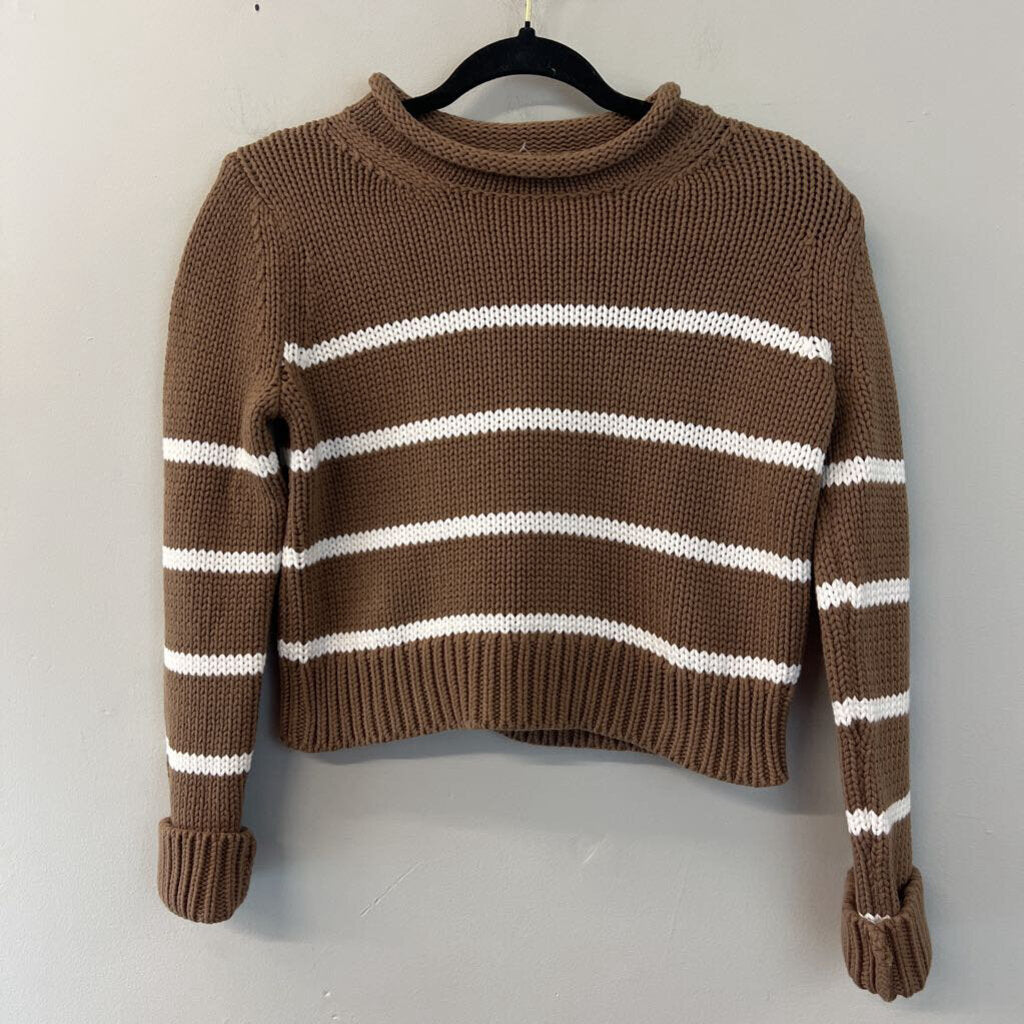 La Ligne Brown/ White Striped Knit Cropped Sweater Small