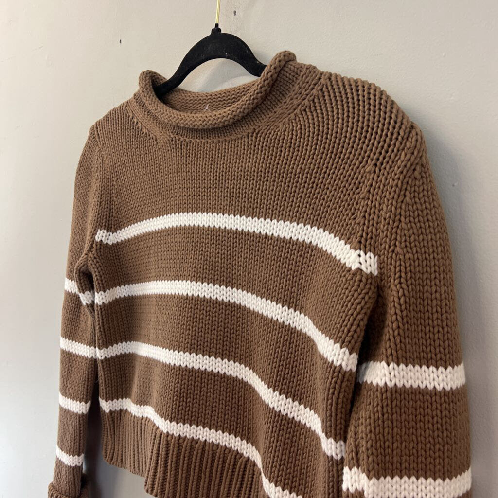 La Ligne Brown/ White Striped Knit Cropped Sweater Small