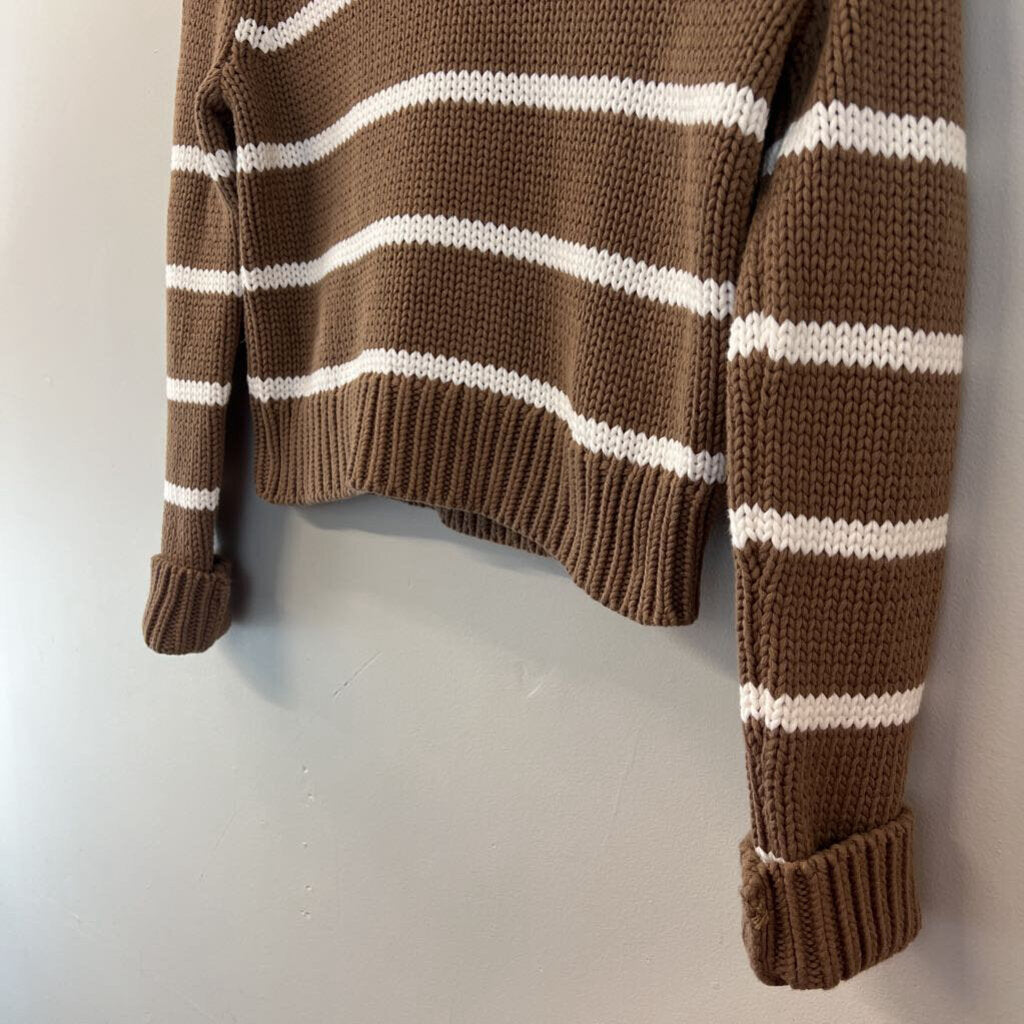 La Ligne Brown/ White Striped Knit Cropped Sweater Small