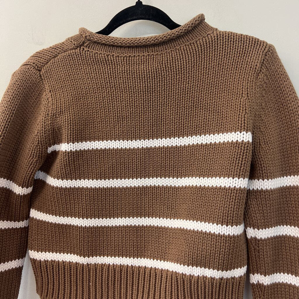 La Ligne Brown/ White Striped Knit Cropped Sweater Small