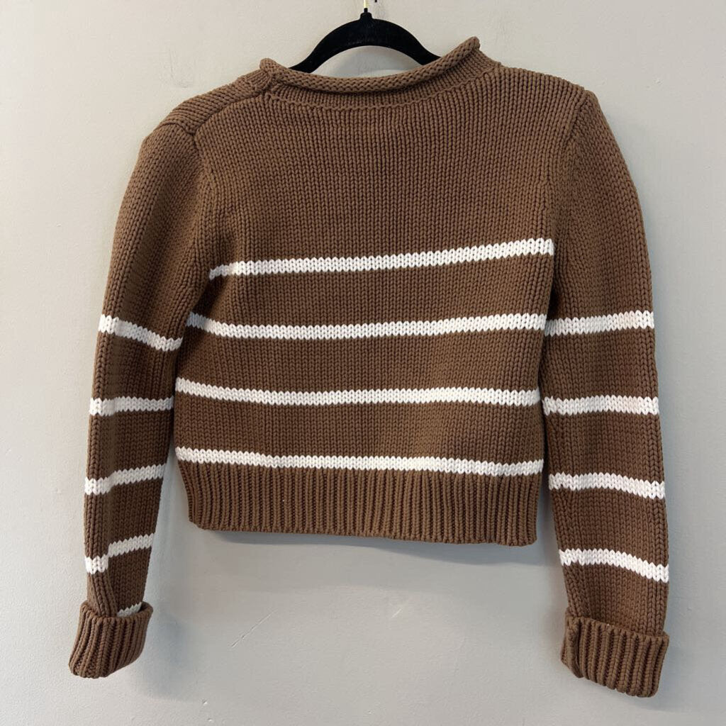 La Ligne Brown/ White Striped Knit Cropped Sweater Small