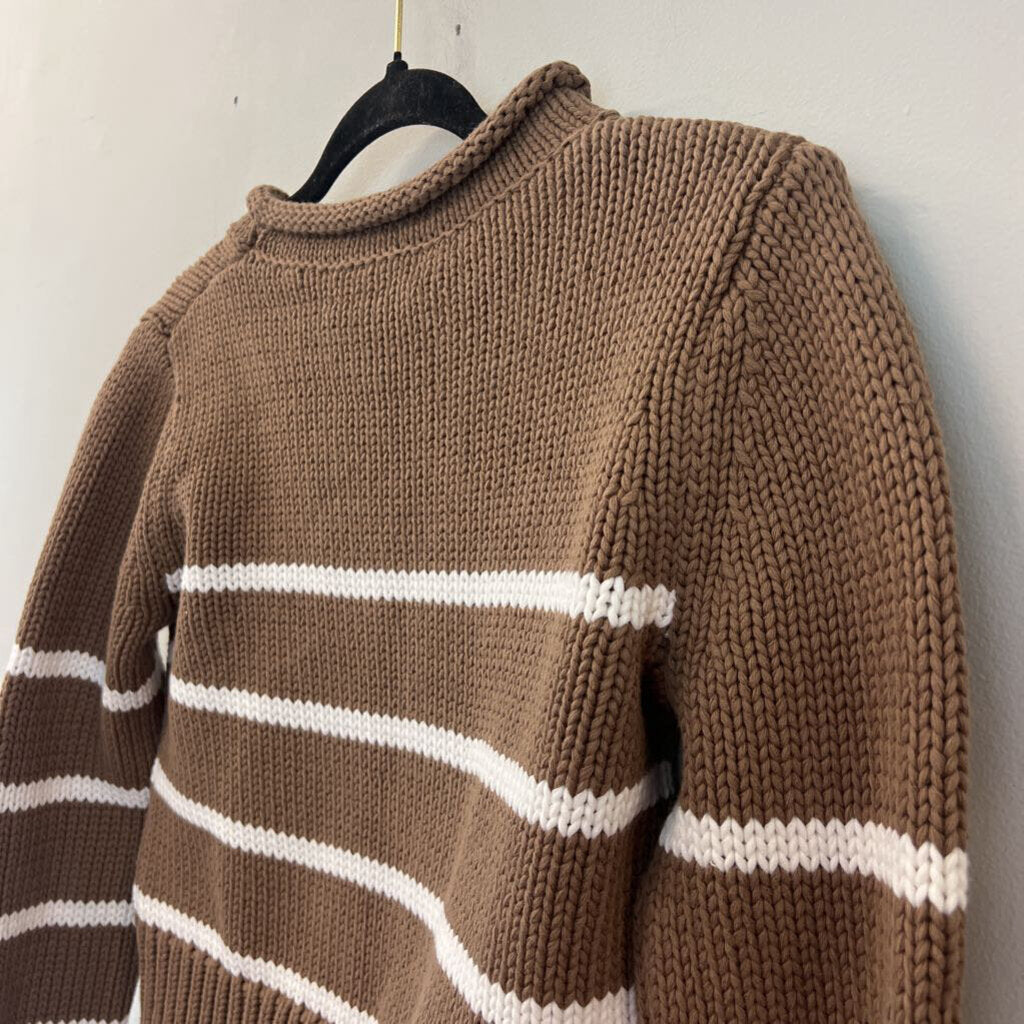 La Ligne Brown/ White Striped Knit Cropped Sweater Small