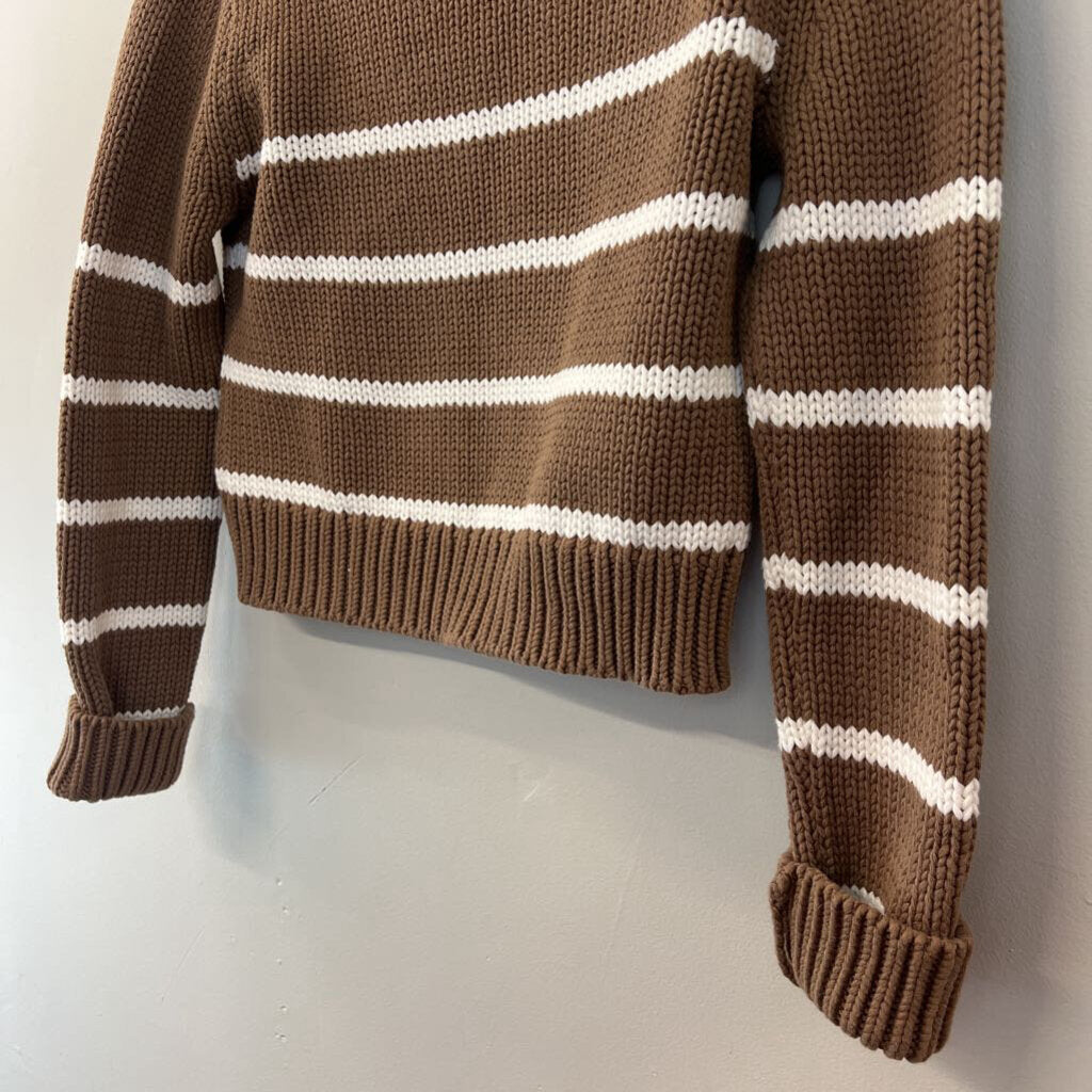 La Ligne Brown/ White Striped Knit Cropped Sweater Small