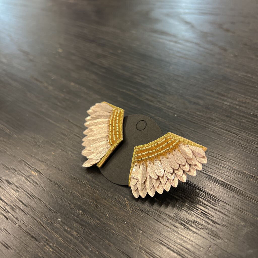 Gold Layered Feather Beaded Detail Earrings