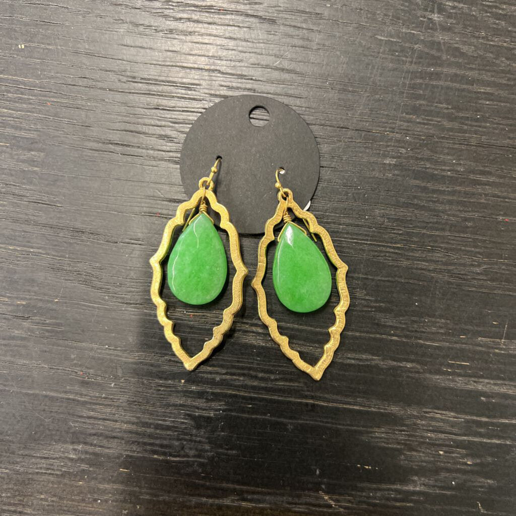 Gold/ Green Stone Drop Earrings