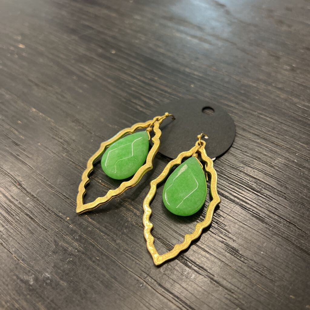 Gold/ Green Stone Drop Earrings