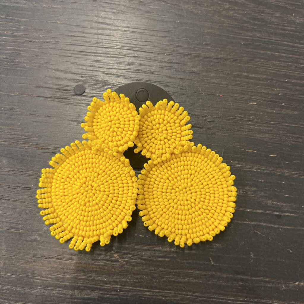 Yellow Beaded Circle Drop Statement Earrings