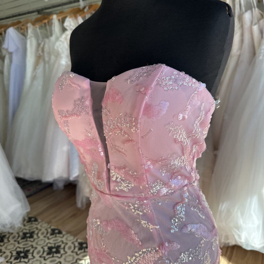 Light Pink Beaded/ Sequin Strapless Long Formal Dress Medium