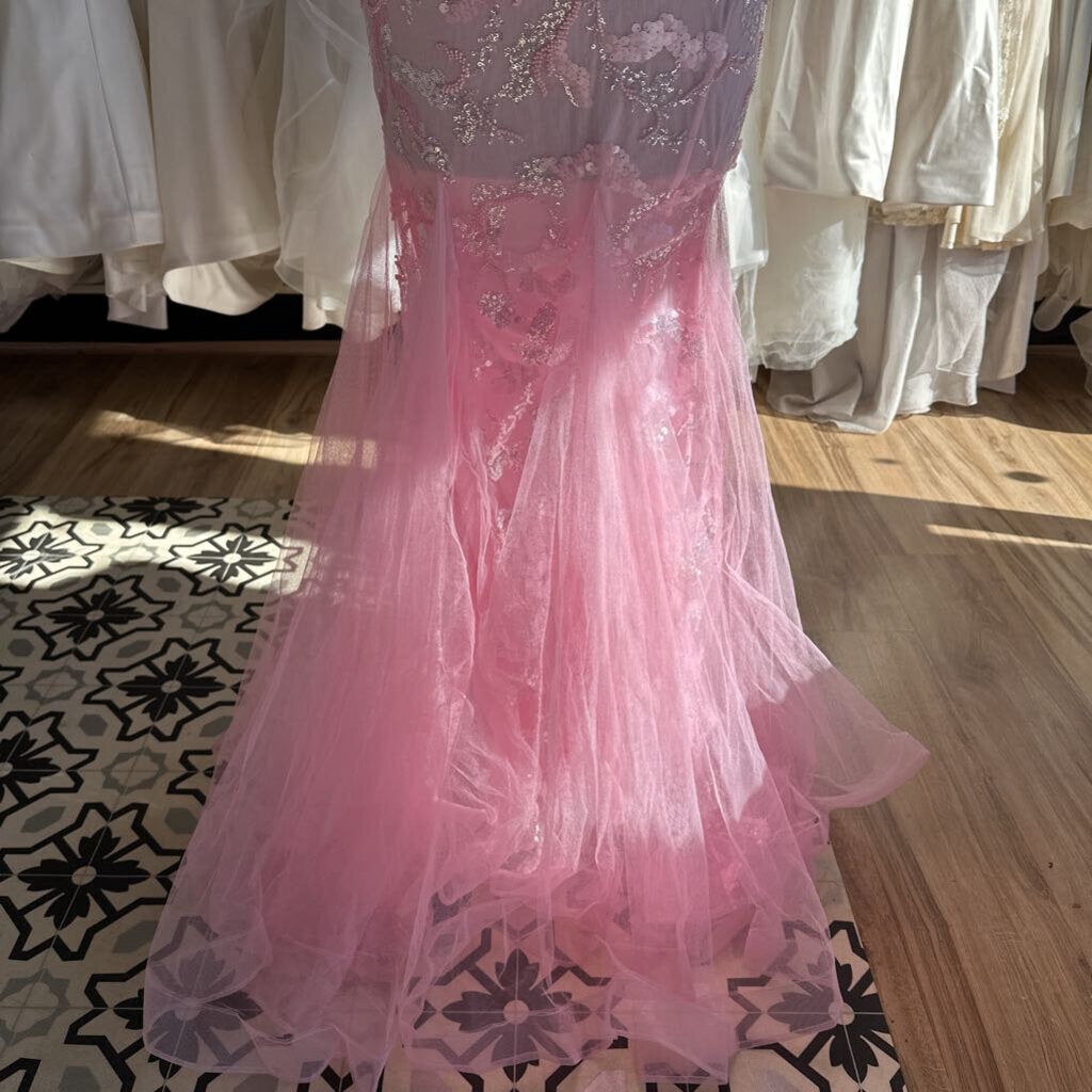 Light Pink Beaded/ Sequin Strapless Long Formal Dress Medium