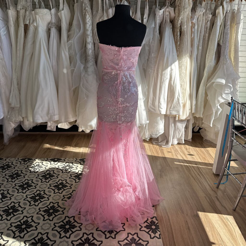 Light Pink Beaded/ Sequin Strapless Long Formal Dress Medium
