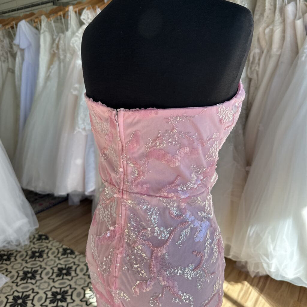 Light Pink Beaded/ Sequin Strapless Long Formal Dress Medium