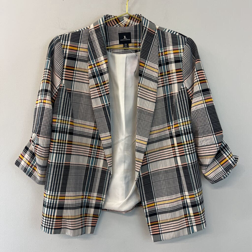 Jules and Leopold Black/ Multi Plaid Open Front Blazer Medium