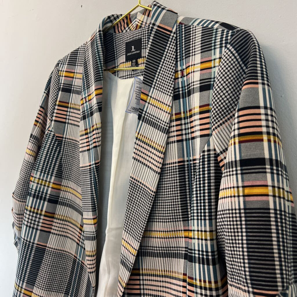 Jules and Leopold Black/ Multi Plaid Open Front Blazer Medium