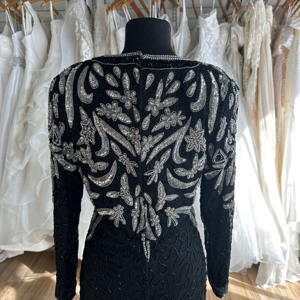 Vintage Jakelin Designs Black Beaded Long Sleeve Long Formal Dress Medium Vintage Jakelin Designs Black Beaded Long Sleeve Long Formal Dress Medium