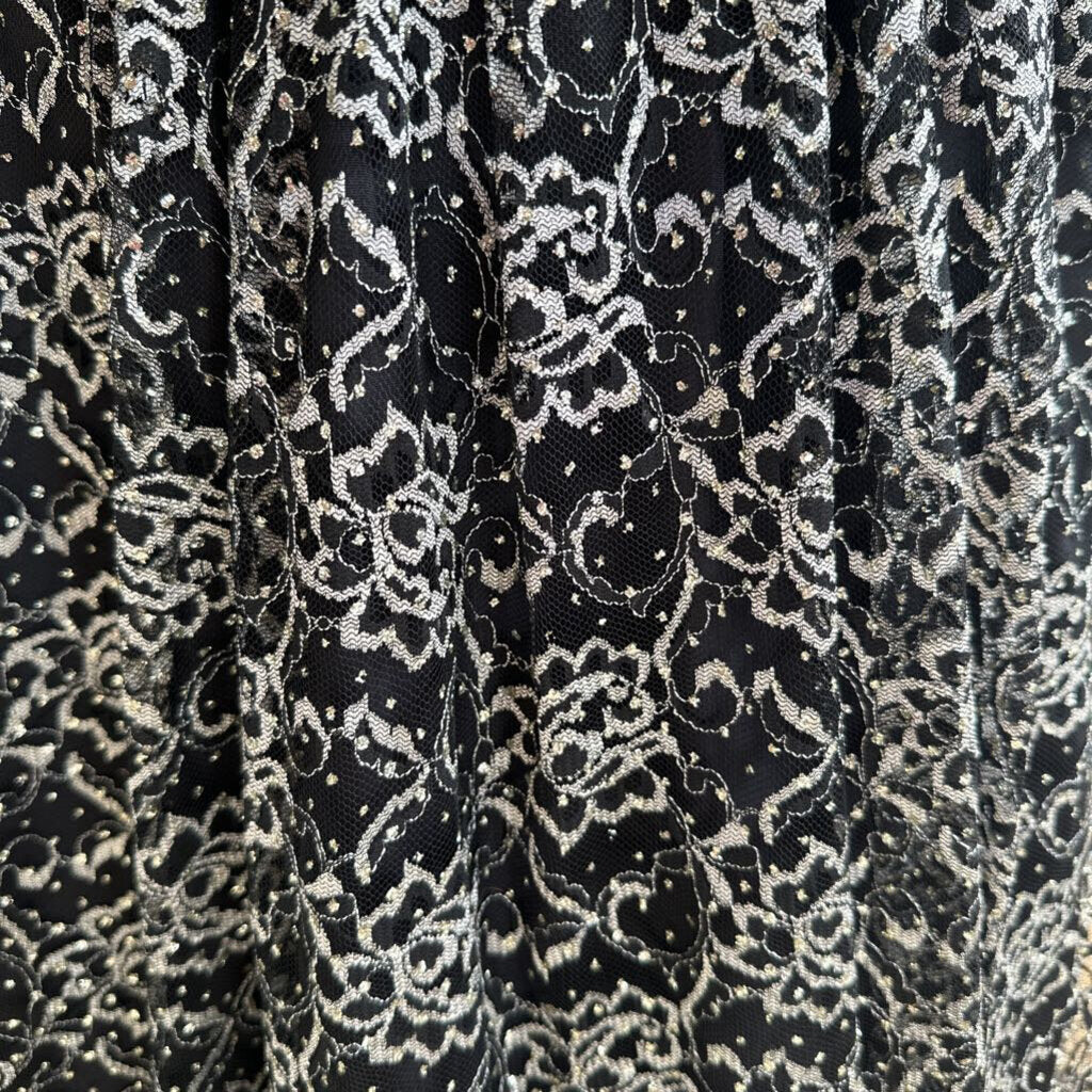 Vintage PKs Kloset Black Top Silver Lace Midi Skirt Dress Medium
