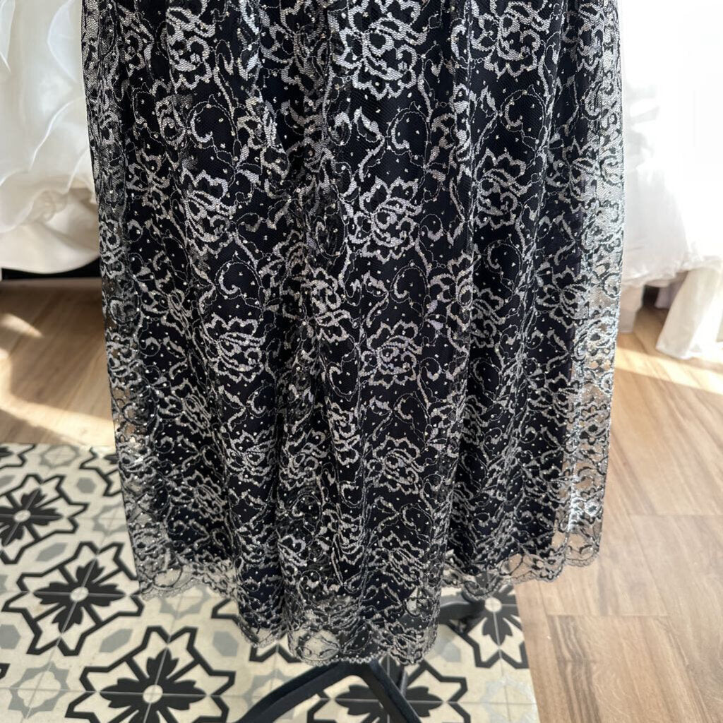 Vintage PKs Kloset Black Top Silver Lace Midi Skirt Dress Medium