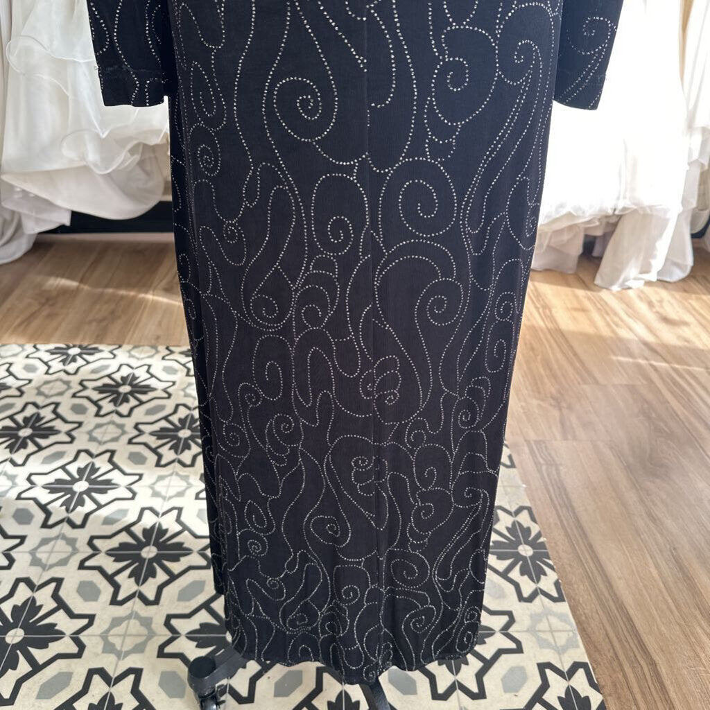 Vintage Rabbit Designs Black/ Silver Sparkle Long Sleeve Long Formal Dress Small