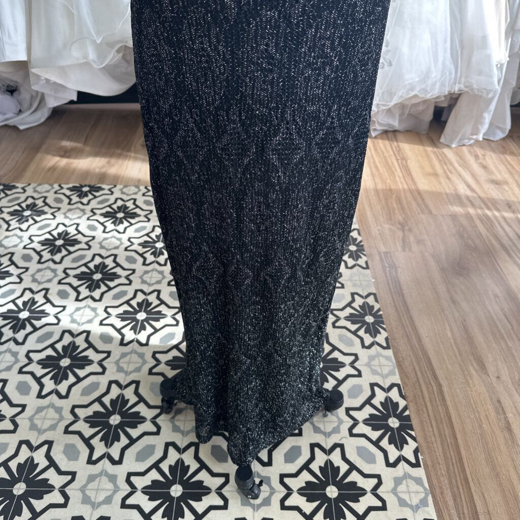 Vintage My Michelle Black/ Silver Thread Lace Long Formal Dress Large