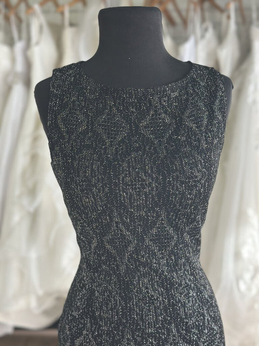 Vintage My Michelle Black/ Silver Thread Lace Long Formal Dress Large