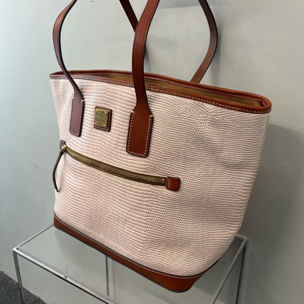 Dooney & Bourke Pink/ Brown Embossed Lizard Tote Purse