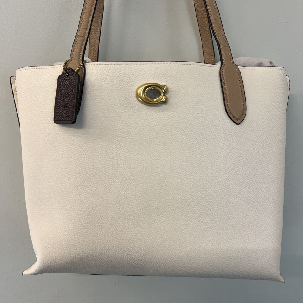 Coach Cream/ Brown Pebble Leather Willow Tote Purse