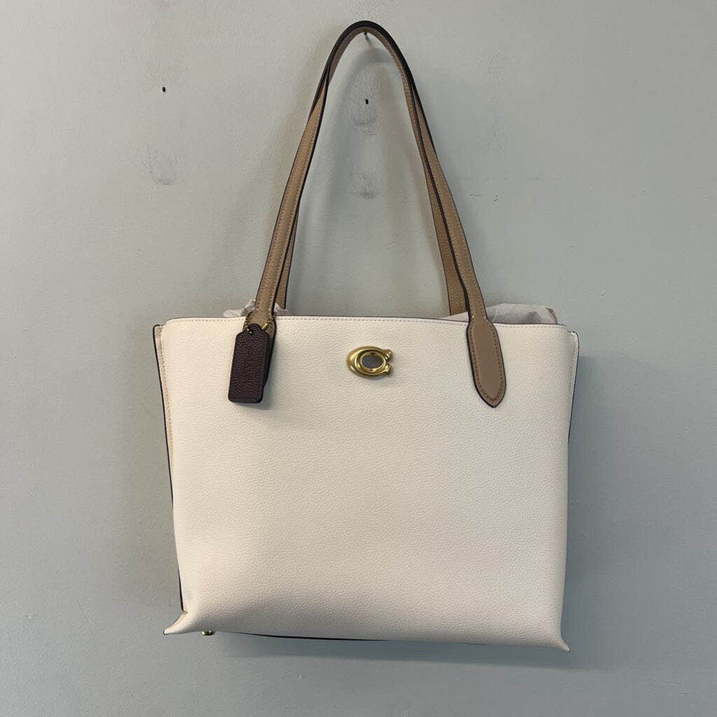 Coach Cream/ Brown Pebble Leather Willow Tote Purse