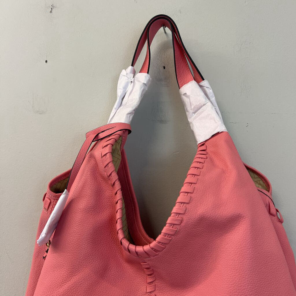 Lodis Pink Leather Whipstitch Lacey Tote Purse