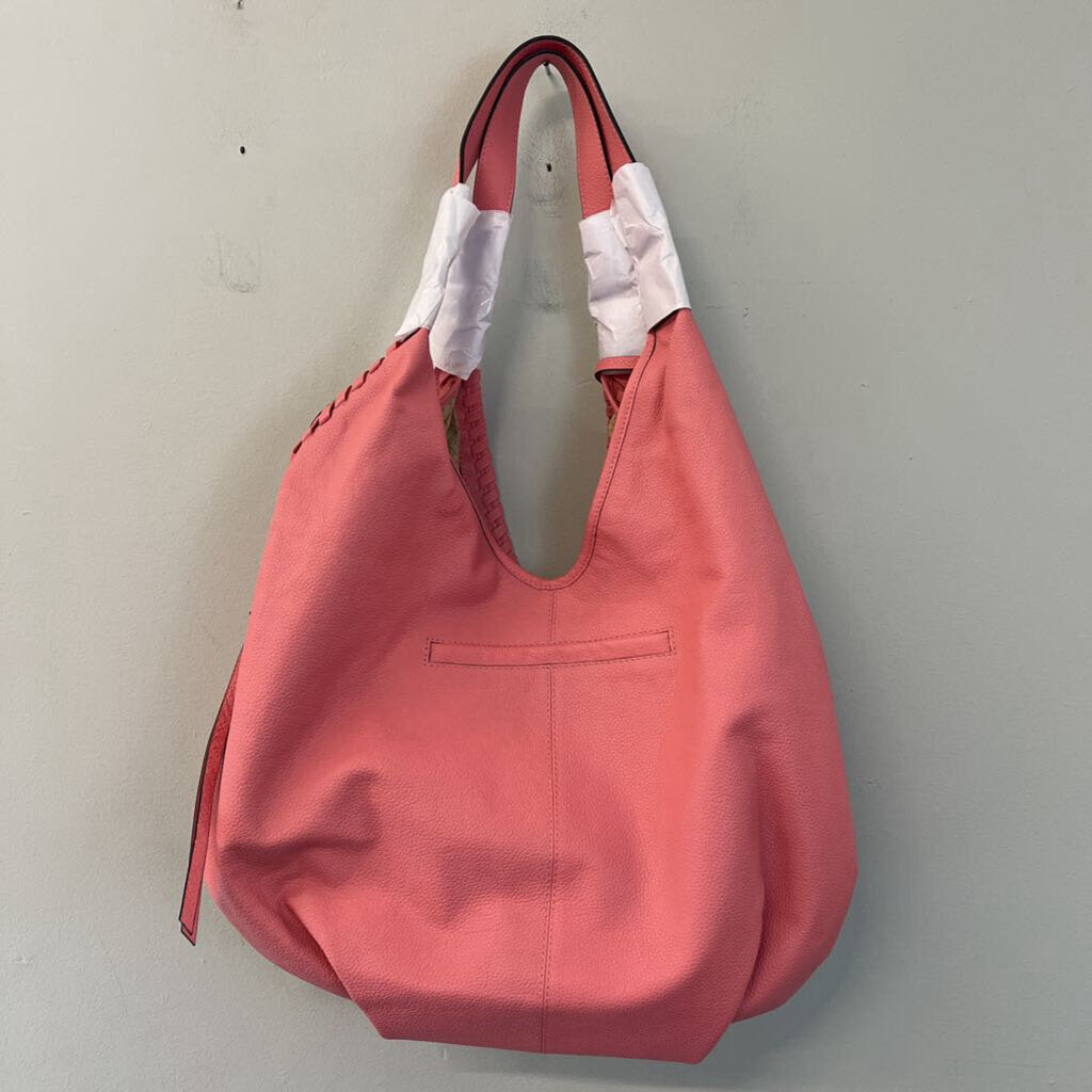 Lodis Pink Leather Whipstitch Lacey Tote Purse