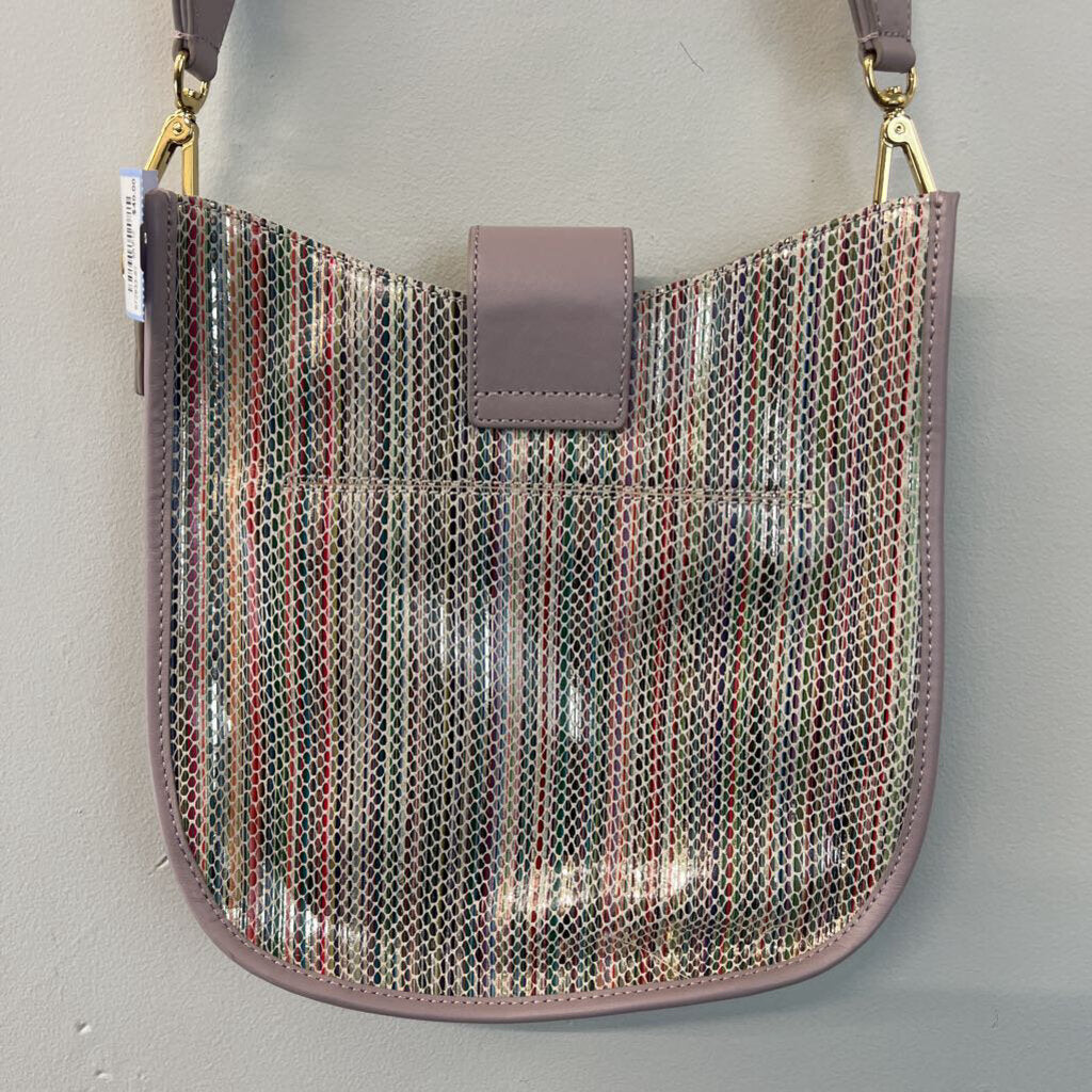 Lori Goldstein Multi Color Striped/ Light Purple Leather Purse