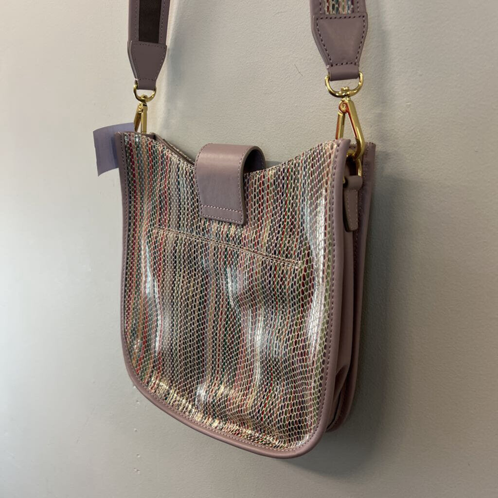 Lori Goldstein Multi Color Striped/ Light Purple Leather Purse