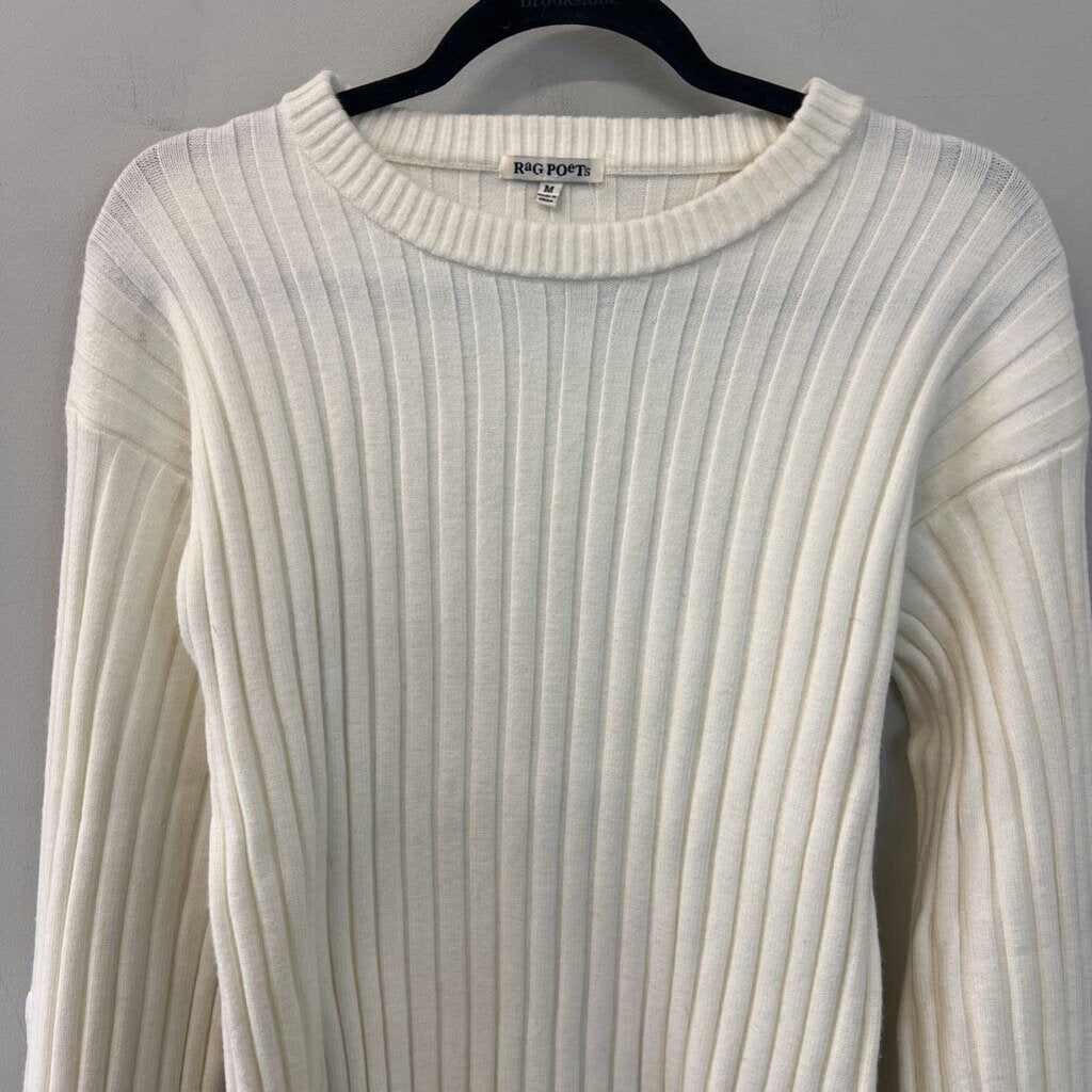 Rag Poets Cream Ribbed Bell Sleeve Sweater Top Medium