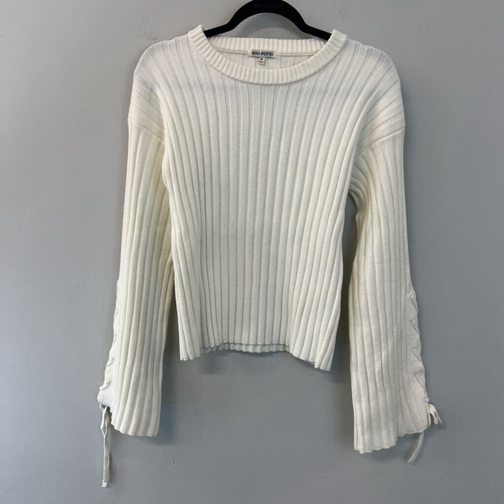 Rag Poets Cream Ribbed Bell Sleeve Sweater Top Medium