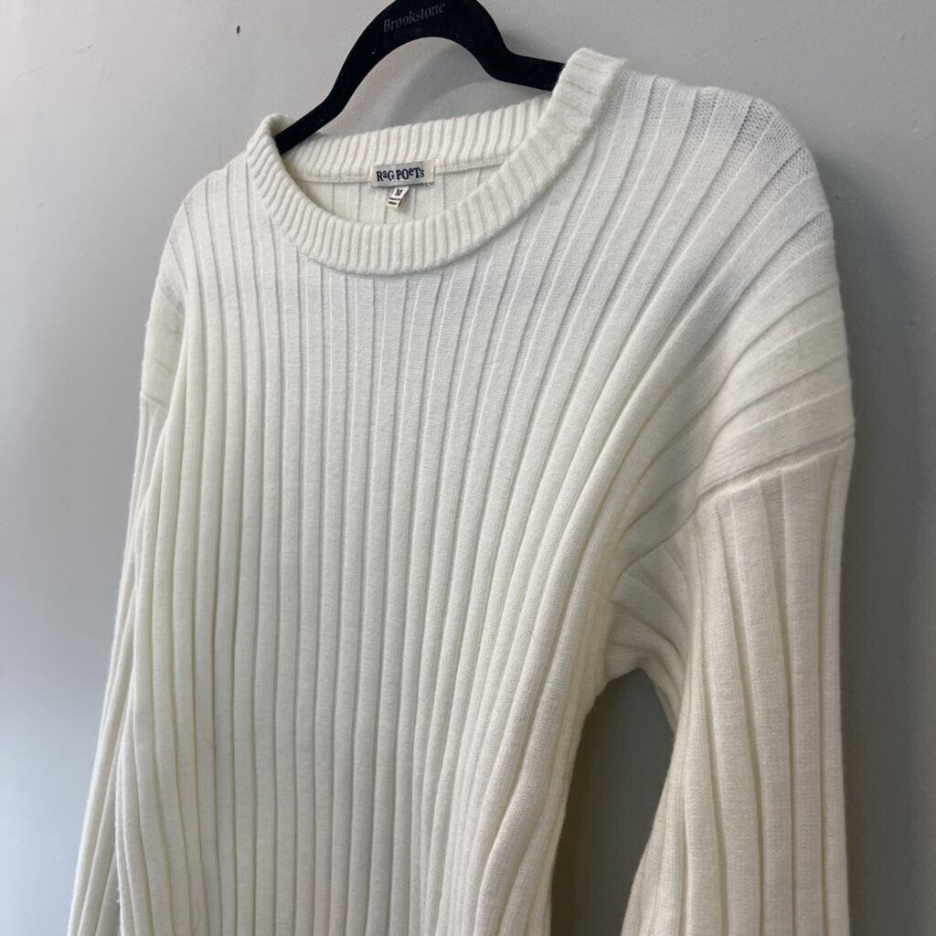 Rag Poets Cream Ribbed Bell Sleeve Sweater Top Medium