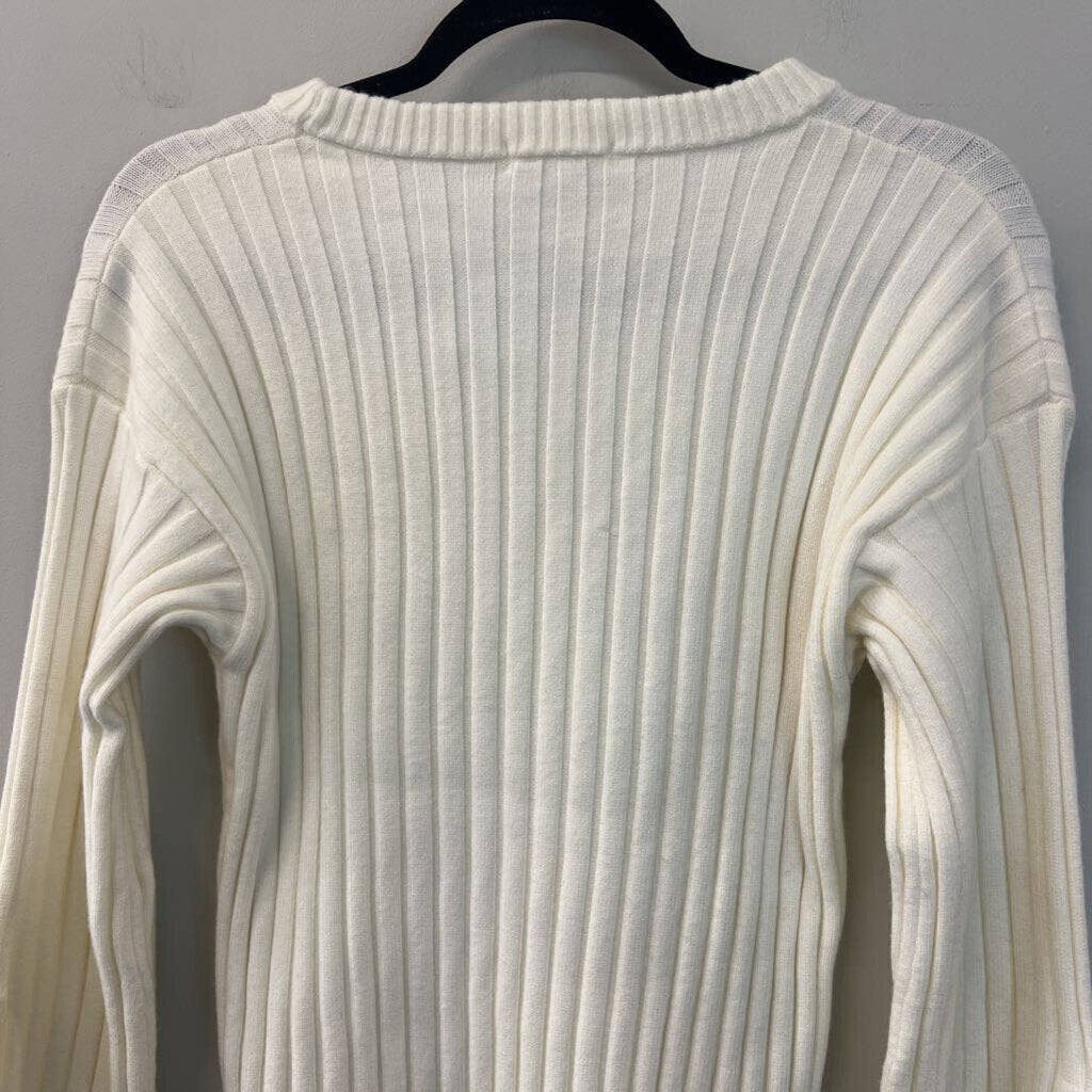 Rag Poets Cream Ribbed Bell Sleeve Sweater Top Medium